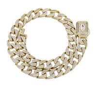QSYJCCXD 14K Gold Over 925 Silver Micro-Inlaid Marquise Cut Mossanite Jewelry, 13mm Trapezoid Cuban Link Necklace, A Luxurious Statement for the Style Connoisseur,Fathers Day From Wife