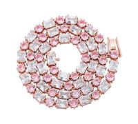 QSYJCCXD 14K Gold Over 925 Silver Round Cut Radiant Cut Mossanite Jewelry, Pink Crystal Hip-Hop Tennis Necklace, A Fusion of Elegance and Modernity