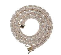 QSYJCCXD 14K Gold Over 925 Silver Tennis Chain Necklace, Iced Out with 10mm Square Cut Moissanite, Sparkling Choker Gift for Her