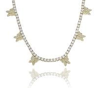 QSYJCCXD 14K Gold Over S925 3mm Butterfly Design Jewelry, Micro-Inlaid Mossanite Women's Tennis Necklace, Effortless Grace for Her Delicate Neck,Gifts for Dad