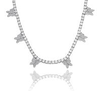 QSYJCCXD 14K Gold Over S925 3mm Butterfly Design Jewelry, Micro-Inlaid Mossanite Women's Tennis Necklace, Effortless Grace for Her Delicate Neck,Gifts for Dad