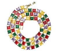 QSYJCCXD 14K Gold Over S925 Micro-Inlaid Four-Color Square Moissanite Necklace, Hip-Hop Trendsetter Jewelry, Fashion Gift for Street Style Lovers