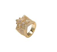 QSYJCCXD 14K Gold Star Moissanite Ring, Unique Flower and Star Design, Ideal Jewelry for Trendy Women