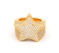 QSYJCCXD 14K Gold Star-Studded Moissanite Statement Ring for Men, Iced Out Design with Geometric, Exclusive Hip-Hop Gift