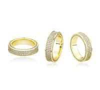QSYJCCXD 14K Gold Three-Row Densely Set Mossanite Eternity Ring, Hip-Hop Style Ring, An Eternity of Style, Perfect for Modern Lovers,Fathers Day From Daughter