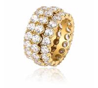 QSYJCCXD 14K Gold Three-Row Mossanite Ring, Men's Hip-Hop Tennis Ring, Sporty Elegance Meets Timeless Charm, Gifts for Men