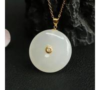 QSYJCCXD 18K Gold Inlaid with Natural Hotan Jade Pendant Lanolin White Jade Safety Clasp-Without a Necklace-White