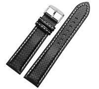 QSYJCCXD 18mm 20mm 21mm 22mm 23mm Orange Stitching carbon Fiber mens black red genuine leather with silver clasp watchband strap