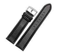 QSYJCCXD 18mm 20mm 21mm 22mm 23mm Orange Stitching carbon Fiber mens black red genuine leather with silver clasp watchband strap