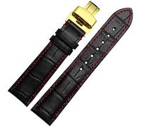 QSYJCCXD 18mm 20mm 22mm stitches with Genuine Leather Watch Band Strap Silver Steel Butterfly Watch buckle