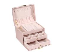 QSYJCCXD 1pcs Multi Functional Three Layer Leather Drawer Style Jewelry Box Earrings Earrings Lock Jewelry Box (Color : Gray, Size : 17.5cm)