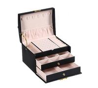 QSYJCCXD 1pcs Multi Functional Three Layer Leather Drawer Style Jewelry Box Earrings Earrings Lock Jewelry Box (Color : Gray, Size : 17.5cm)