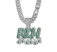QSYJCCXD 2025 New Necklace Men's RICH Pendant Alphabet Diamond Cuban Necklace Gold Diamond necklace chain length 24 inches