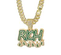 QSYJCCXD 2025 New Necklace Men's RICH Pendant Alphabet Diamond Cuban Necklace Gold Diamond necklace chain length 24 inches