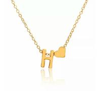 QSYJCCXD 26 Capital Letter Heart Pendant Necklace Choker Gold Plated Clavicle Chain Gift-Gold Love-M