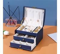 QSYJCCXD 3-Layer Multi-Function PU Travel Portable Locked Jewelry Storage Box Ring Earring Necklace Organizer Case Accessories (Color : Pink, Size (Blue