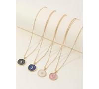 QSYJCCXD 4pcs Heart & Moon Detail Round Charm Necklace for Women Novelty Necklace-Default