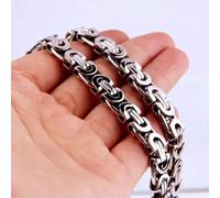 QSYJCCXD 6/8/10mm Cut Flat Byzantine Chain Stainless Steel Women Men Necklace or Bracelet-Silver-8mm-40inch or 101cm