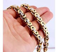 QSYJCCXD 6/8/10mm Cut Flat Byzantine Chain Stainless Steel Women Men Necklace or Bracelet-Silver Gold-8mm-24inch or 61cm