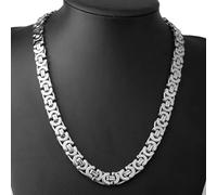 QSYJCCXD 6/8/11mm Fashion 316L Stainless Steel Women Men's Chain Flat Byzantine Necklace-11mm-26inch or 66cm-Silver