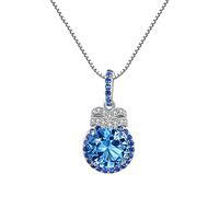 QSYJCCXD 7mm Blue Topaz Pendant Necklace For Women Charming Chain Gemstone Necklace Femme Wedding 925 Jewelry Gifts