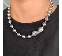 QSYJCCXD 8/10/12mm Cool Silver Mens Ball Chain 316L Stainless Steel Necklace or Bracelet-Silver-12mm-9.5inch Bracelet