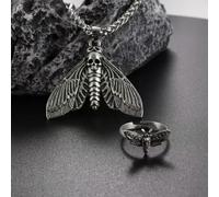 QSYJCCXD Animal 925 Silver Skull Head Moth Pendant Necklace Charm Rings Women Jewelry-Silver-6