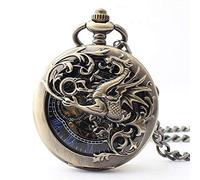 QSYJCCXD Antique Mechanical Pocket Watch Lucky Dragon & Phoenix Black Skeleton Dial Roman Numberals with Chain