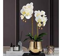 QSYJCCXD Artificial Butterfly Orchid Set Potted Plants Silk Flower with Golden Vase for Office Home Decoration Wedding for House Table Office Desk Decor (Color : Pink)