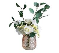 QSYJCCXD Artificial Flower Vase Rose White Artificial Flower Bouquet Fake Dried Decoration Table Centerpiece Office Wedding Party Decoration
