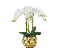 QSYJCCXD Artificial Flower White Phalaenopsis with Golden Vase Fake Silk Wedding Party Bouquet Bridal Home Decor Floral for House Table Office Desk Decor (Color : A)