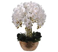QSYJCCXD Artificial Phalaenopsis w/Gold Vase Decorative Potted Faux Silk Orchid Flowers Fake Plants Indoor Flowers Arrangements Table Centerpieces Wedding Party Home Decor