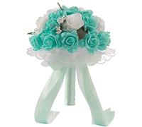 QSYJCCXD Artificial Roses with Satin Handle Bridal Bridesmaid Silk Flower Bouquet Arrangements Wedding Party Home Decor