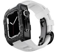 QSYJCCXD Carbon Fiber Watch Case Fluororubber Band,For Series 8/7/6/5/4/SE 45mm 44mm Replacement Accessories,Rm Style Watch Case Metal Crown Sport Strap Mod Kit