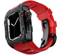 QSYJCCXD Carbon Fiber Watch Case Fluororubber Band,For Series 8/7/6/5/4/SE 45mm 44mm Replacement Accessories,Rm Style Watch Case Metal Crown Sport Strap Mod Kit