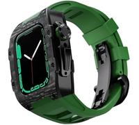 QSYJCCXD Carbon Fiber Watch Case Fluororubber Band,For Series 8/7/6/5/4/SE 45mm 44mm Replacement Accessories,Rm Style Watch Case Metal Crown Sport Strap Mod Kit
