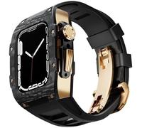 QSYJCCXD Carbon Fiber Watch Case Fluororubber Band,For Series 8/7/6/5/4/SE 45mm 44mm Replacement Accessories,Rm Style Watch Case Metal Crown Sport Strap Mod Kit