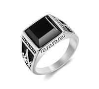 QSYJCCXD Classic Retro Ring Titanium Steel Color Preserved Gold Plated Black Agate Men's Ring Jewelry