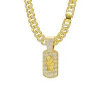 QSYJCCXD Diamond Men's Necklace Gold Luxury Basketball Dog Tag Pendant Chain Necklace, Gold-Plated, Crystal-Studded Cuban Link Chain length 23.62 inches