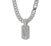 QSYJCCXD Diamond Men's Necklace Gold Luxury Basketball Dog Tag Pendant Chain Necklace, Gold-Plated, Crystal-Studded Cuban Link Chain length 23.62 inches