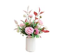 QSYJCCXD Fake Plants Arrangement Beautiful Artificial Flower with Ceramic Vase for Home Wedding Decorations Autumn Bouquet Fake Flower Set Party Decor