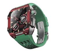 QSYJCCXD For Band 9 8 7 6 5 4 SE 44/45mm Series,Carbon Fiber Case Fluororubber Watch Band Luxury Modification Kit DIY Upgrade Accessories