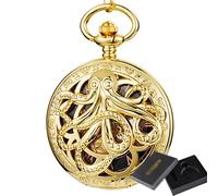 QSYJCCXD Gold Octopus Mechanical Pocket Watch Steamhand-Wind Flip Clock Watch with Cfor Men Women Collection/B