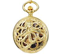 QSYJCCXD Gold Octopus Mechanical Pocket Watch Steampunk Skeleton Hand-Wind Flip Clock Watch with Chain for Men Women Collection