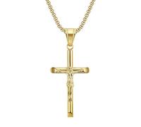 QSYJCCXD Gold Plated Crucifix Cross Pendant Necklace with Chain, Crucifix Cross Necklace 18K Gold Plated Cross Pendant with 3mm 23.62" Rope Chain for Men Women