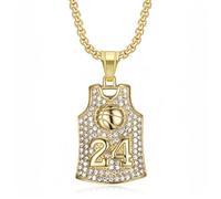 QSYJCCXD Gold plated rhinestone hip-hop necklace men's basketball number 24 necklace jersey pendant chain length 23.62 inches