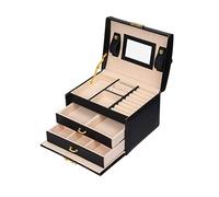 QSYJCCXD High Capacity Mirrored Jewelry Box Organizer with Handle,PU Leather Wooden Decorative Jewelry Storage Case for Bracelets, Earrings, Rings, Necklaces (Color : D)