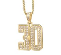 QSYJCCXD Hp hop Jewelry Necklace Stainless Steel Vacuum Gold Plated Diamond Set Number 30 Pendant Necklace Men's and Women's Chain