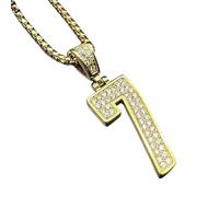 QSYJCCXD jewelry, hip-hop necklace, stainless steel vacuum gold-plated diamond studded No. 7 digital pendant necklace, hip-hop men's and women's chain