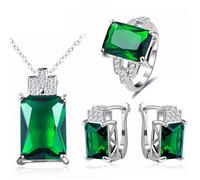 QSYJCCXD Jewelry Set for Women Jewelry Green Stone Wedding Sets Earring Necklace Ring